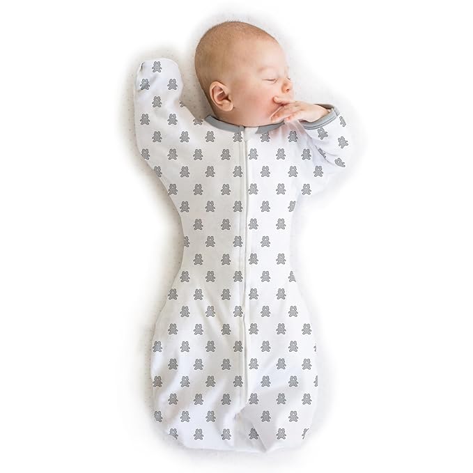 Amazing Baby Transitional Swaddle Sack, Arms Up Half-Length Sleeves & Mitten Cuffs, Swaddle for Newborn Transition to Baby Sleep Sack Wearable Blanket, Medium, 3-6 Month, 14-21 lb, Sterling Tiny Bear