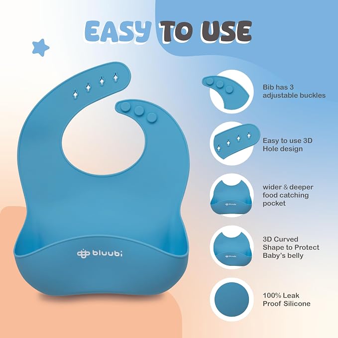 Silicone Baby Feeding Set - Infant Tableware for First Foods & Baby, Led Weaning (0+ Months), Easy to Clean, Durable, Perfect for Baby Boy or Girl, Solid Feeding - Blue - Standard