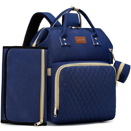 ROSEGIN Diaper Bag Backpack with Changing Pad, Pacifier Case, Baby Bag for Boy Girl Toddler - Large, Stylish, Waterproof Travel Quilted Diaper Bag for Mom - Baby Shower - Navy Blue