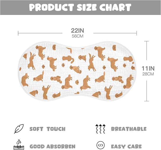 Muslin Burp Cloths for Baby Boys and Girls - 4-Pack Ultra Absorbent Golden Retriever Dogs Muslin Washcloths, Newborn Towel, Milk Spit Up Rags, Burp Cloth Bib for Unisex, 22 x 11 Inch