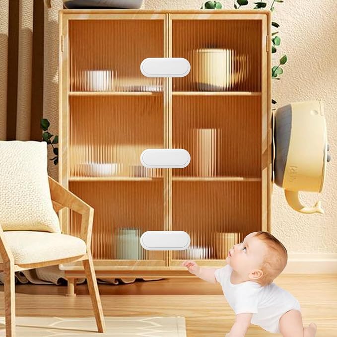 Fursafe&Q Baby Proof Cabinet Locks, Child Safety Locks Adhesive Drawer Lock for Fridge Ovens Dresser Closet Latches No Drill Multi-Purpose Cupboard Locks for Furniture Kitchen 12Pack
