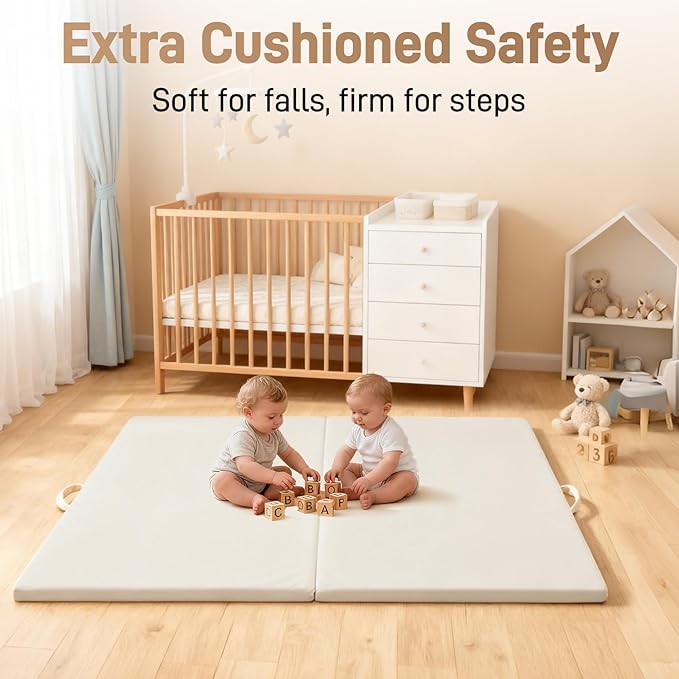 Ultra Soft Baby Play Mat for Floor 1.4" Thick Memory Foam 59x70 Playpen Mat for Toddlers Infant Kids with Non-Slip Backing Safe for Crawling, Water-Repellent Leather for Tummy Time, Tatami Style(Grey)