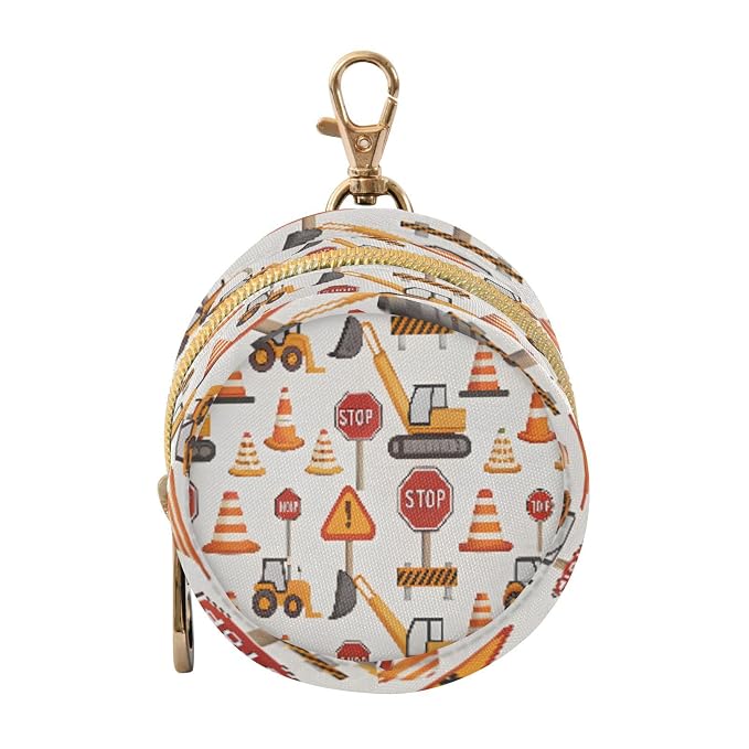 Pacifier Holder Construction Vehicles Pacifier Storage Case with Zipper & Metal Hook Buckle Portable Container for Baby Binky