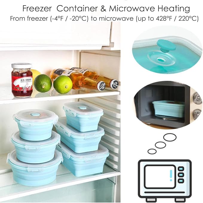 Collapsible Silicone Food Storage Containers: 4Pcs Reusable Foldable Snack Container with Airtight Lids, Freezer Microwave Safe Leakproof Food Containers for Kitchen Office Camping Picnic