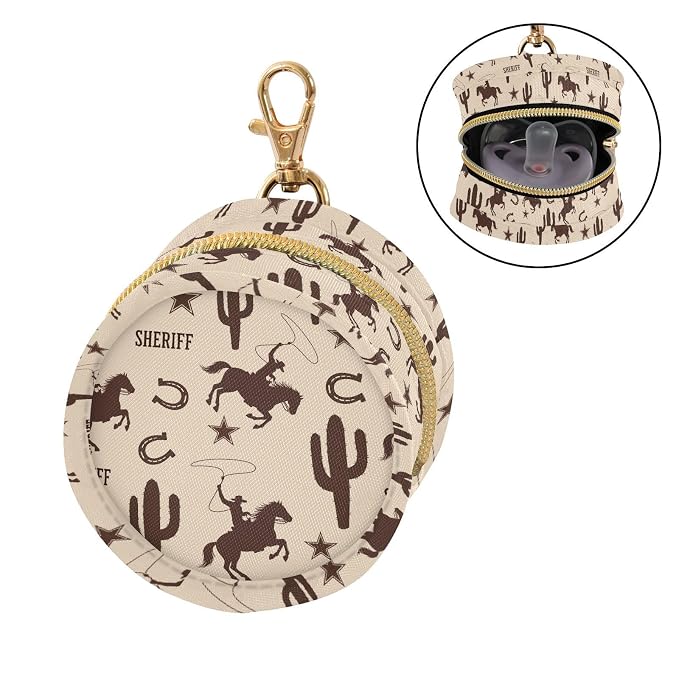 Western Cowboys Cactus Beige Print Pacifier Holder Case for Diaper Bag Portable Travel Pacifier Storage Case with Clip Newborn Baby Pouch for Baby Boys Girls Outdoor Purse