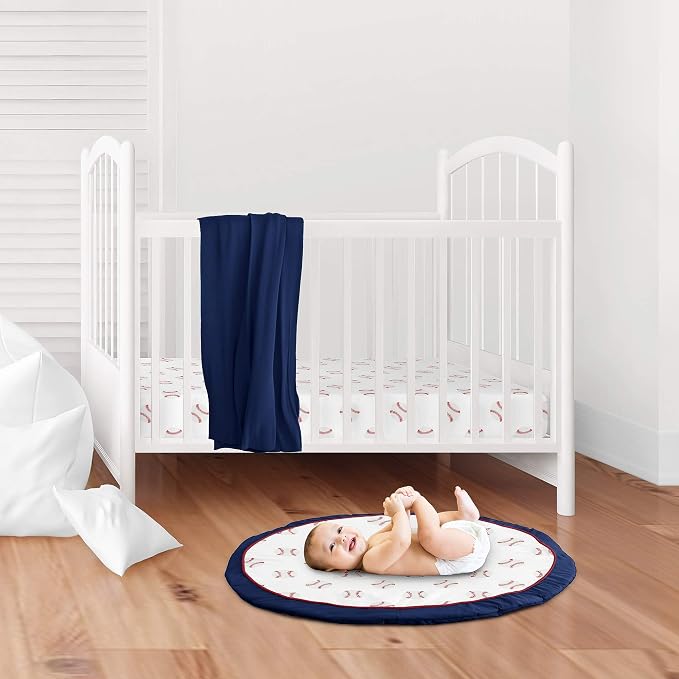 Sweet Jojo Designs Red, White and Blue Playmat Tummy Time Baby and Infant Play Mat for Baseball Patch Sports Collection