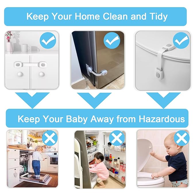 Fursafe&Q Baby Cabinet Locks, Child Safety Cabinet Proofing -Child Safety Strap Locks Adhesive Drawer Fridge Ovens Door Toilet Latches No Drill Multi-Purpose for Furniture Kitchen Lock (Grey, 2Pack)