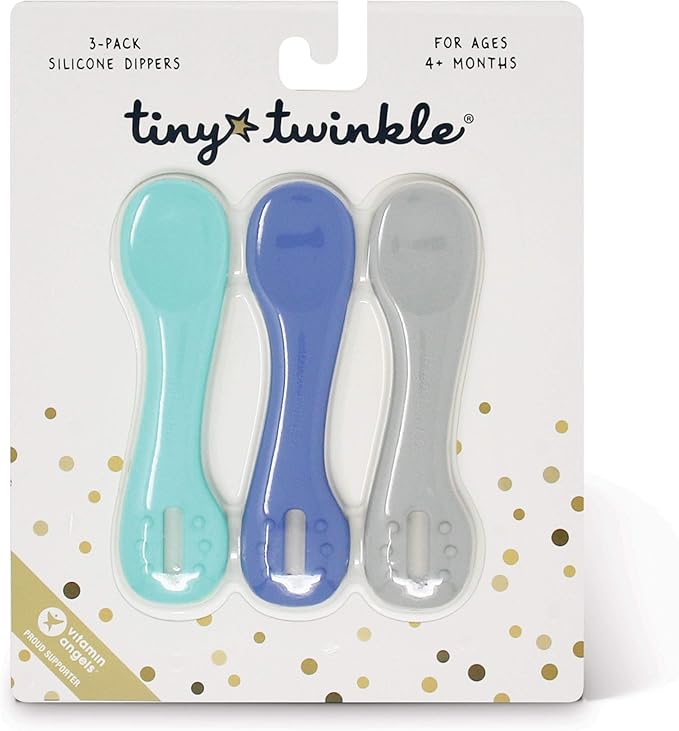 Tiny Twinkle Silicone Dipper 3-Pack - Baby Utensils for First Feeding, Baby Led Weaning Training Spoons