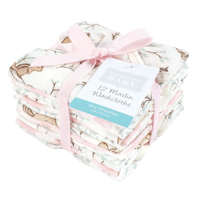Hudson Baby Unisex Baby Cotton Muslin Washcloths, Enchanted Forest, One Size