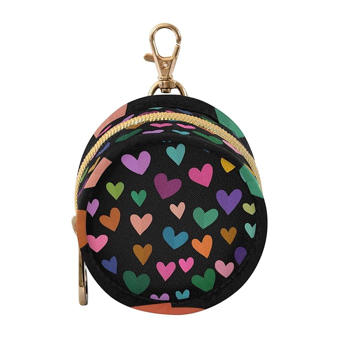 Pacifier Holder with Clip Pacifier Case for Diaper Bag Round Baby Pacifier Pouch Box Bag Portable Black Colored Heart