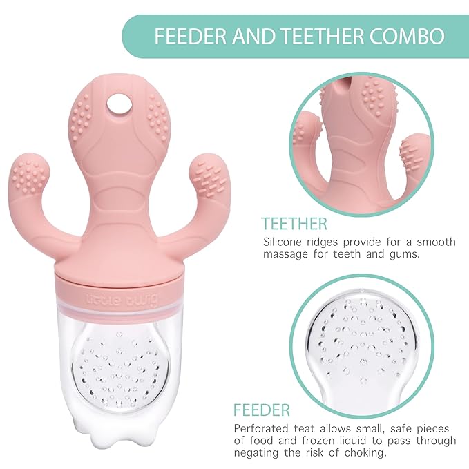 Little Twig Baby Fruit Feeder Pacifier & Teether Set ??Silicone Baby Food Feeder with Freezer Tray, BPA Free Teething Toy for Infants, Breast Milk Pops, Fruit & Puree Feeder, Baby Led Weaning Kit