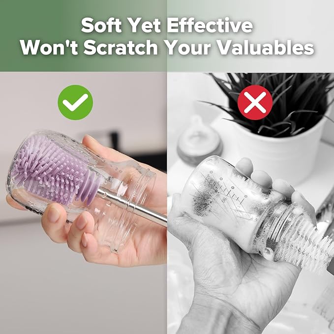 haakaa Silicone Cleaning Brush Kit - Baby Bottle Brush Cleaner for Breast Pump,Nipple,Breast Milk Storage Bag,Reusable Straw,Sippy Cup - Food Grade Silicone Bristles, Portable - 3 Pcs - Lavender