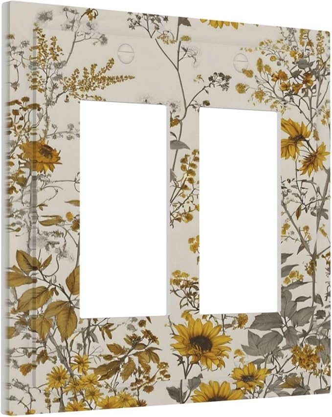 Boho Wildflowers Daisies Sunflowers Plant Floral Decorative Outlet Covers 2 Gang Double GFCI Rocker Electrical Wall Panels Light Switch Cover Plate for Bedroom Living Room Decor