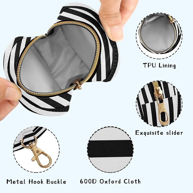Black White Stripes Print Pacifier Holder Case with Clip Portable Pacifier Storage Bag for Girls Boys