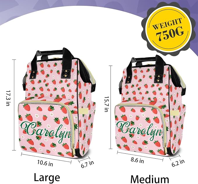 Custom Diaper Bag with Name Personalized Multifunctional Mommy Backpack for Shoulders Outdoor Backpack for Newborn Baby Thermal Pockets Nursing Bags （Strawberry 1）