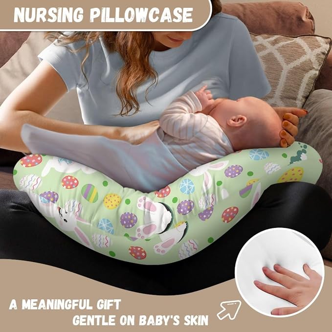 Baby Nursing Pillow Cover Kawaii Rabbit Pillow Case for Infant Snug Nursing Covers Breathable Removable Breastfeeding Pillow Slipcover Neutral Pillow Protectors Turkey Egg Print Easter Gift