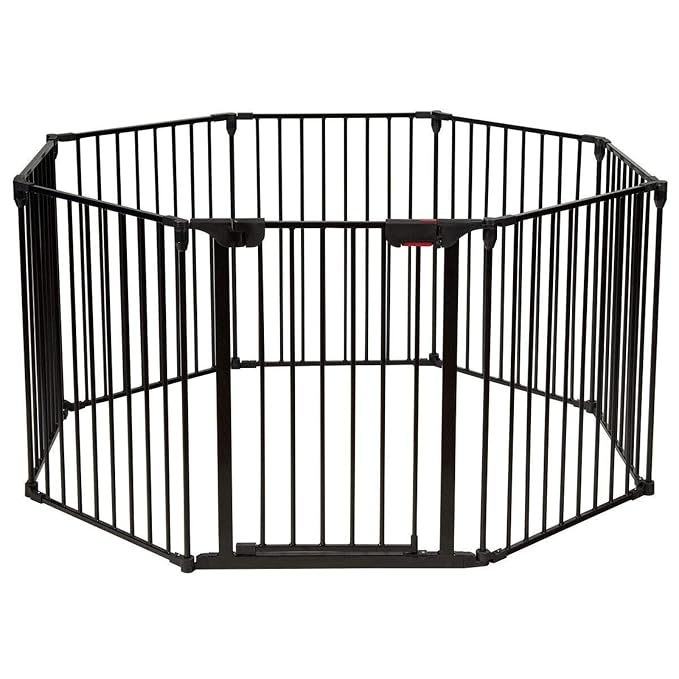 Costzon Baby Safety Gate, 181-Inch Extra Wide Fireplace Fence, Foldable Pet Gates with Add/Decrease Panels Directly, Wall-Mount Metal Gate for Pet & Child