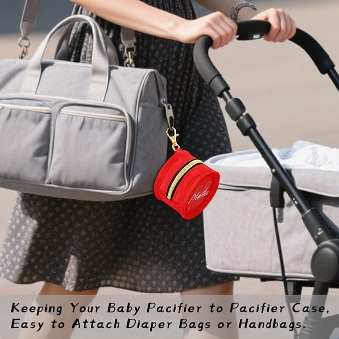 Custom Red Pacifier Holder Case for Diaper Bag Personalized Portable Travel Pacifier Storage Case with Clip Newborn Baby Pouch for Baby Boys Girls Purse Outdoor