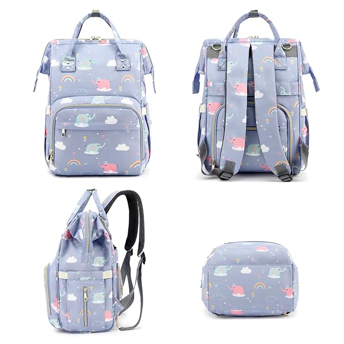 Elephant Diaper Bag Backpack for Baby Girls, Mom Waterproof Large Nappy Bags for Women