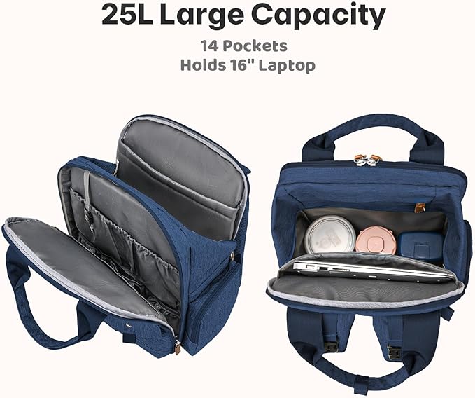 JSTPRO Diaper Bag Backpack - Large Diaper Bag with Portable Changing Pad as Baby Shower Gifts, Lightweight Waterproof Unisex Travel Baby Bag with 4 Insulated Pockets and Stroller Buckles, Dark Blue