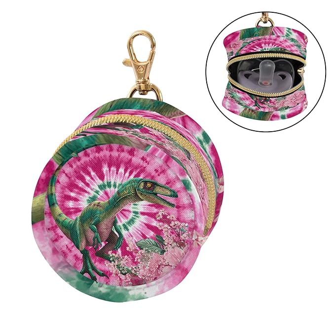 Pacifier Holder with Clip Pacifier Case for Diaper Bag Round Baby Pacifier Pouch Box Bag Portable Tie Dye Dinosaur Pink Green