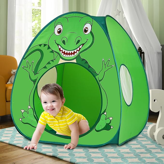 Kids Play Tent Lucky Castle Pop Up Tent for Kid Cute Tent for Boys and Girls Indoor Outdoor Play Tent with Storage Bag Perfect Kids Gift(Green Dinosaur)