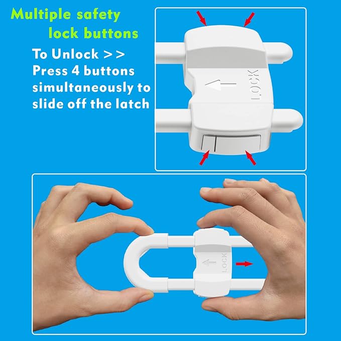 LRANFOW 10 Pack U-Shaped Baby Proof Cabinet Locks No Drilling Required, Adjustable Child Safety Latches for Cabinets Drawers Kitchen Doors, Black