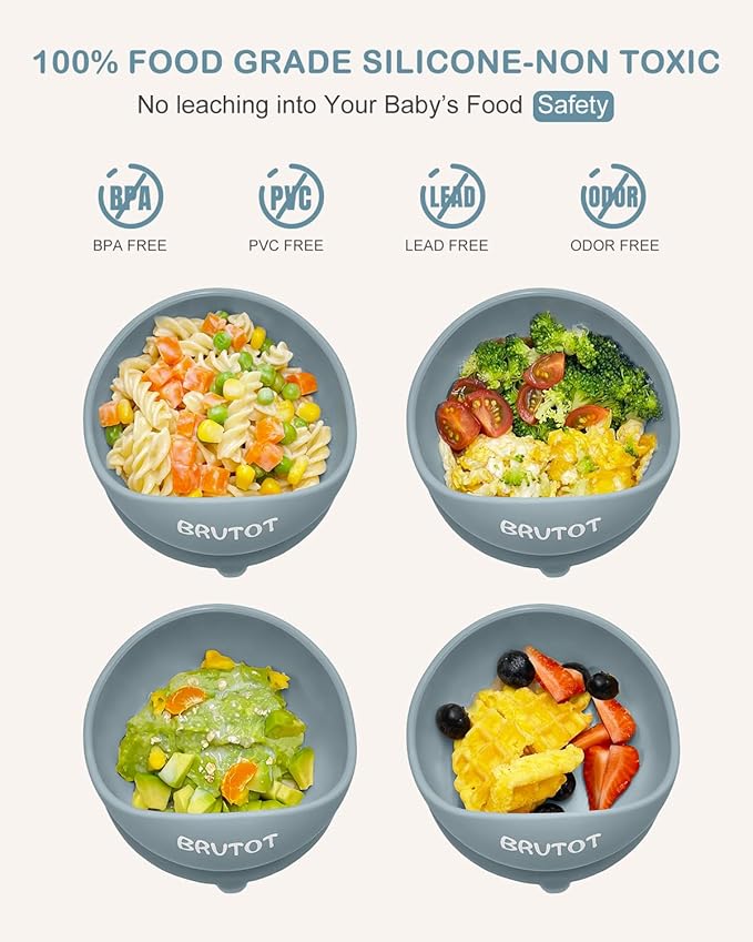 Silicone Suction Bowls for Baby Toddler - BPA Free Silicone Bowl and Spoon Set for Baby Led Weaning & Self Feeding - Toddler Sticky Dishes, Microwave & Dishwasher Safe