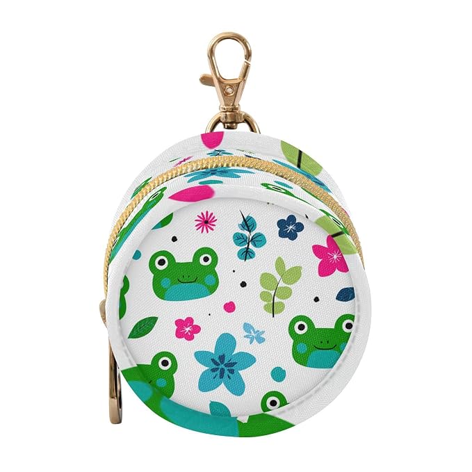 Pacifier Holder with Clip Pacifier Case for Diaper Bag Round Baby Pacifier Pouch Box Bag Portable Cartoon Frogs White