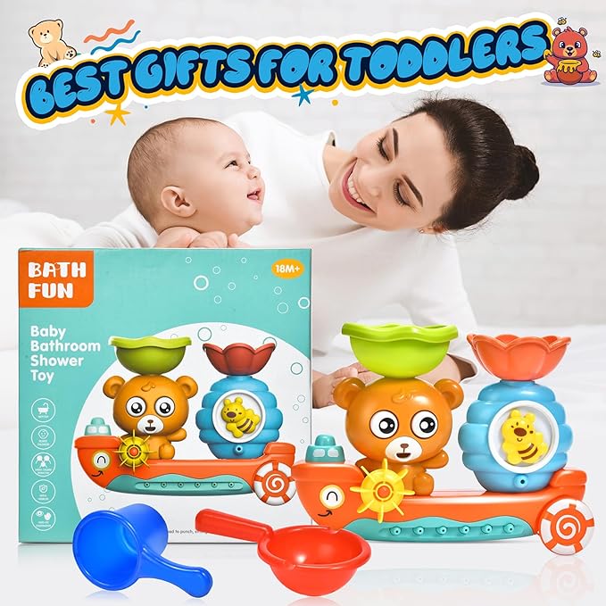 Baby Bath Toys for Kids Ages 1-3 Toddler Bath Toy Bear Bathtub Toys for Babies 12 Months Boys Girls Infant Water Tub Toys 1 2 3 Year Olds Preschool Learning Gift
