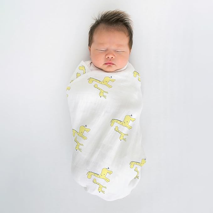 SwaddleDesigns Cotton Muslin Swaddle Blanket, Receiving Blanket for Baby Boys & Girls, Best Registry Gift, 46x46 inches, Little Giraffes, Yellow