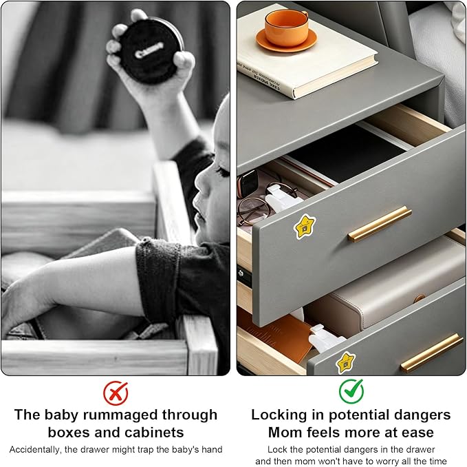 Magnetic Cabinet Locks, 4 Pack Proofing Drawer Locks with 1 Key, No Drilling Invisible Child Safety Locks for Cabinets Drawers Cupboards, Strong Adhesive Easy Installation (4 Locks+1 key)