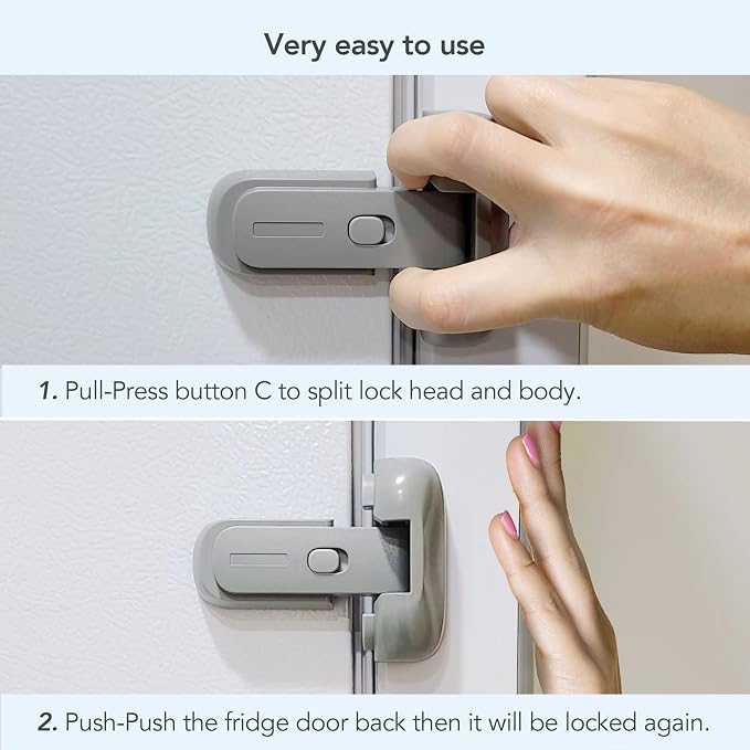 Moonybaby Baby Safety Freezer Door Latches to Keep Closed, Also for Fridge Lock for Kids, 2-Pack, Space Gray