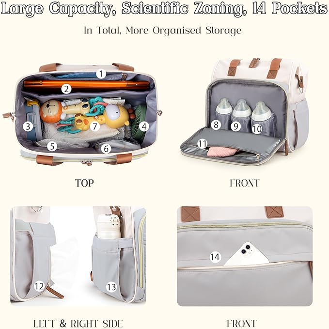Pripher Diaper Bag Backpack Mommy Bag Large Capacity Diaper Backpack Travel Essential Baby Diaper Bag for Mom and Dad, Blue & Beige