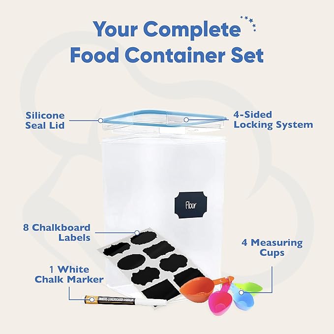 Chef's Path Extra Large Airtight Flour and Sugar Storage Containers with Lids, Set of 2, 6.5L Pantry Canisters for Bulk Flour and Sugar Storage - Transparent