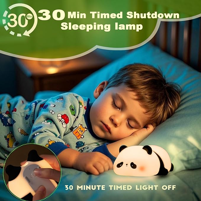 Squishy Cute Panda Night Light,Voice Controlled Light with 7 Color Modes Soft Silicone USB Charging Panda Lamp for Kids Room,Novelty Animal Night Lamp for Decor,Cool Gifts for Boys Girls