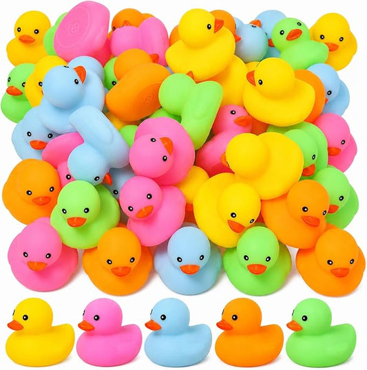 100pcs Mini Rubber Ducks Bath Toys, Multicolor Rubber Duckies Bulk, Mini Ducks Hiding for Cruise Ship Party Favors Shower Decorations Ducky Themed Pool Squeeze Games Classroom Prize