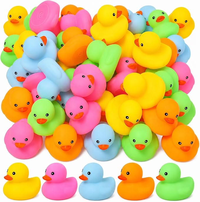 50pcs Mini Rubber Ducks Bath Toys, Multicolor Rubber Duckies Bulk, Mini Ducks Hiding for Cruise Ship Party Favors Shower Decorations Ducky Themed Pool Squeeze Games Classroom Prize