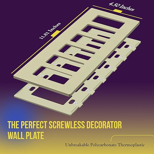 ENERLITES Screwless Decorator Wall Plate Child Safe Outlet Covers, Size 6-Gang 4.68" H x 12.00??L, Unbreakable Polycarbonate Thermoplastic, SI8836-I, Glossy, Ivory