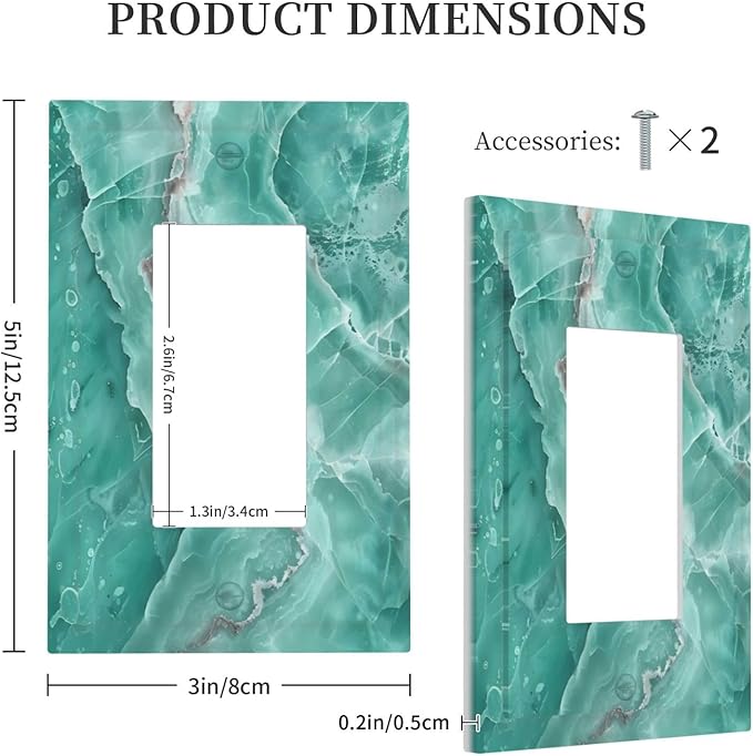 Turquoise Green Tiles Abstract Luxurious Print Decorative Outlet Covers 1 Gang Single Rocker Light Switch Cover Plate Wall Plates GFCI Faceplate for Bathroom Kitchen Decor