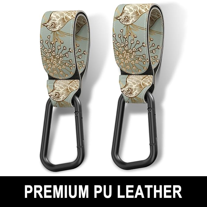 Baby Stroller Hooks for Hanging Bags, Universal Stroller Clips Accessories, Mommy Hook for Diaper Bag, Shopping Cart, Purse, Backpack - 2 Pack, Green Bird