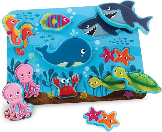B. toys – Peek & Explore – Under The Sea – Wooden Chunky Puzzle – Underwater Ocean Animals – 2+ Years