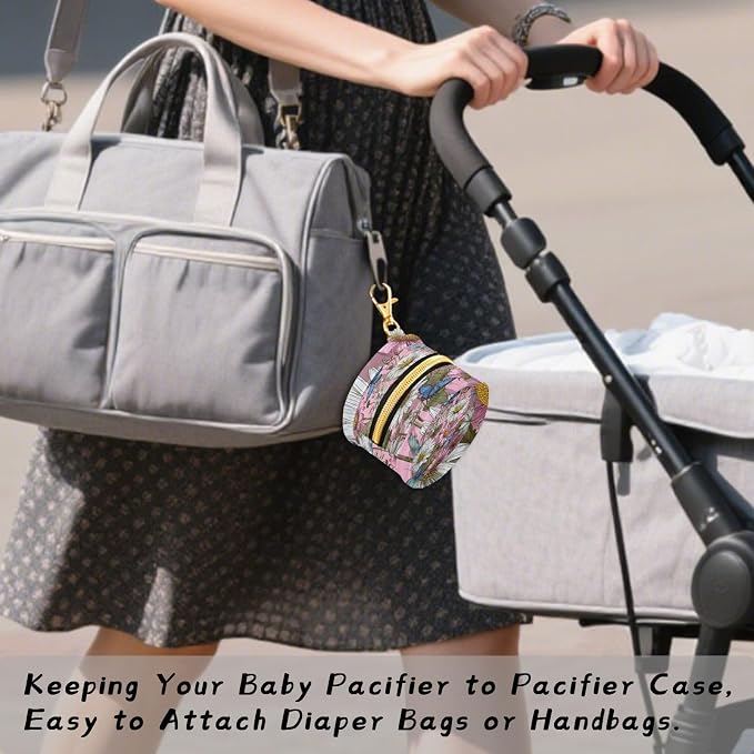Pacifier Holder with Clip Pacifier Case for Diaper Bag Round Baby Pacifier Pouch Box Bag Portable Daisy Butterfly Pink Retro