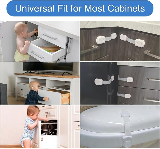 10 Pack Baby Proofing Cabinet Locks - No Drilling Required Child Proof Locks for Cabinets, Drawers Easy Installation Safety Reusable Childproof Cabinet Locks (Style 2)