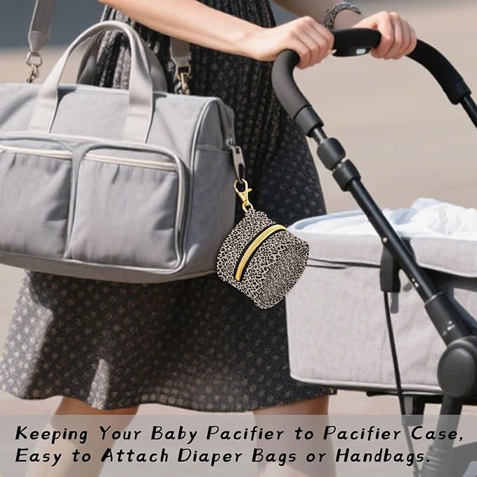 Leopard Brown Black Pattern Pacifier Holder Pacifier Case Portable Baby Paci Container Box with Clip Handle Baby Stroller Diaper Bag Essentials