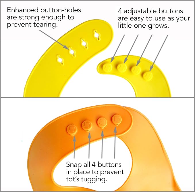 2-Pack Waterproof Silicone Baby Bib Lightweight Comfortable Easy-Wipe Clean (Orange/Yellow, Small)