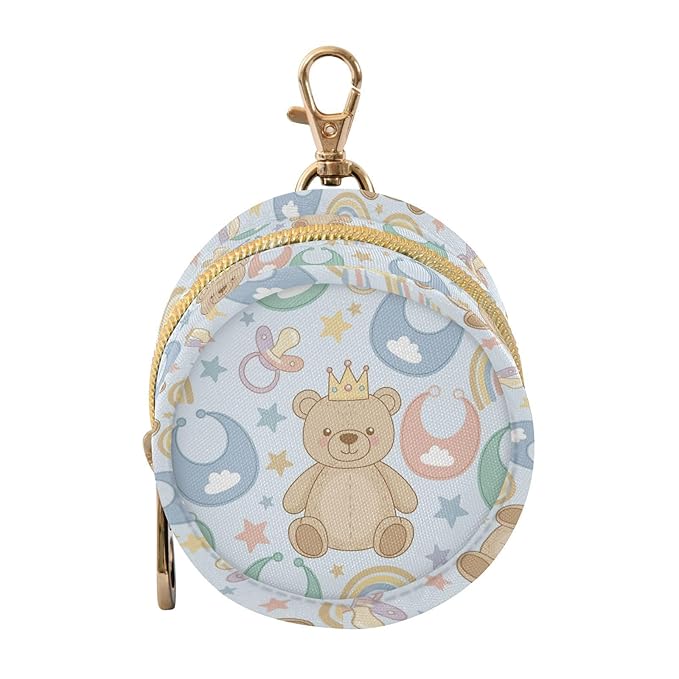 Teddy Bear Rainbow Blue Pacifier Holder Case Newborn Pacifier Storage Pouch for Boys Girls Easy Attach to Diaper Bag Portable Baby Essentials Container