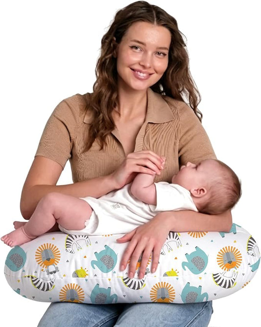 Little Grape Land Nursing Pillow for Breastfeeding, Soft and Supportive Breastfeeding Pillow for Mom and Baby, Cute Feeding Pillow with Removable Cover for 0–12 Months, Animals