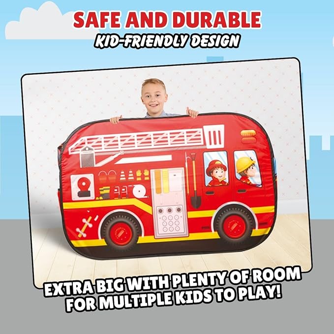 Pop Up Play Tent for Kids - My First Foldable Indoor & Outdoor Playhouse Vehicle Toys for Toddlers, Boys and Girls (Fire Truck)