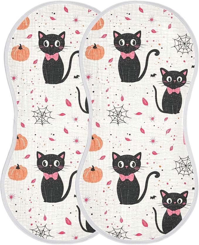 vvfelixl Muslin Burp Cloths Girly Halloween Cat Baby Washcloths for Baby Girl Boys 2 Pack